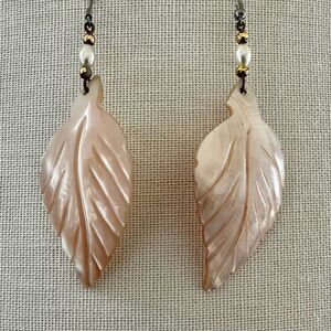 pink leaf abalone drop earrings